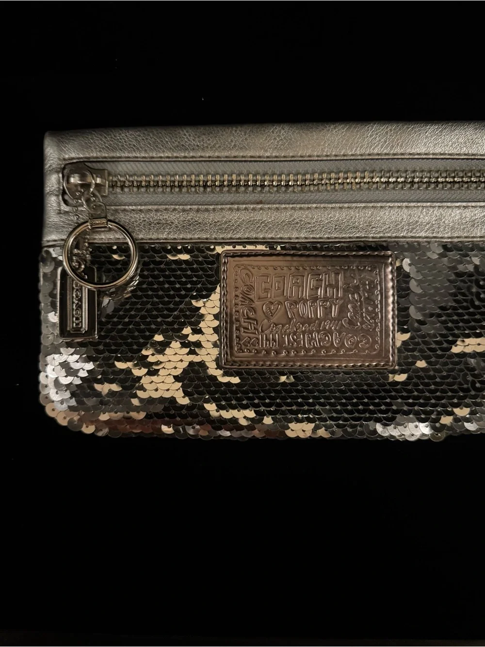 Vintage Coach Poppy Silver Sequin Wristlet
